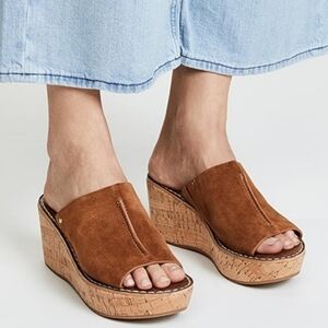 Sam Edelman Ranger Tan Suede Leather Block Cork Heel Wedge Sandals 10M